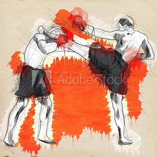 Muay Thai (combat martial art from Thailand) - hand drawing  Sport Fototapeta