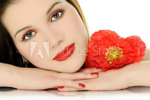 beautiful girl with poppy  Obrazy do Salonu Kosmetycznego Obraz