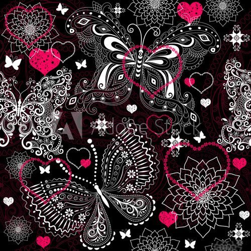 Seamless valentine lacy pattern  Motyle Fototapeta