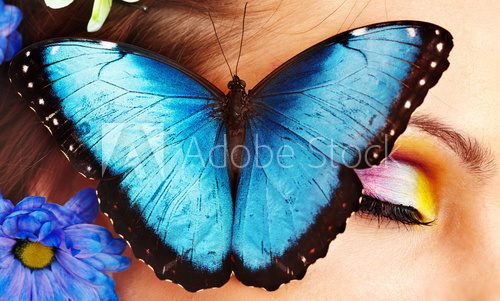Woman with flower and  butterfly.  Motyle Fototapeta