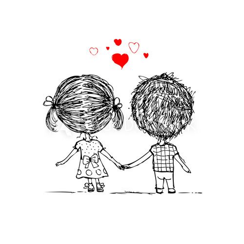 Couple in love together, valentine sketch for your design  Drawn Sketch Fototapeta