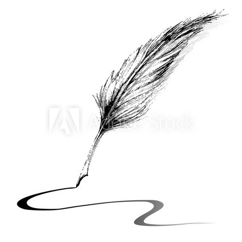 Writing with Feather  Drawn Sketch Fototapeta