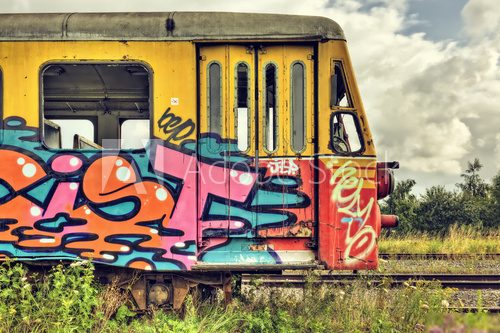 Abandoned tagged railcar Fototapety Graffiti Fototapeta