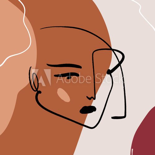 Abstract Warm Terracotta Nude Color Shapes Interior Poster Fashion Artistic Portrait Painted Illustration Face Silhouette Line Drawing Abstraction Modern Aesthetic Print Minimalism Contour Handdrawn L Picasso Obraz