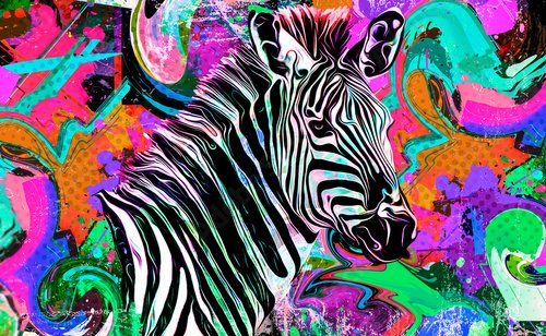 Abstrakcyjna zebra na tle kolorowej ekspresji Fototapety Graffiti Fototapeta