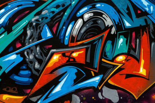 Abstrakcyjne graffiti w odcieniach niebieskiego i pomarańczu Fototapety Graffiti Fototapeta