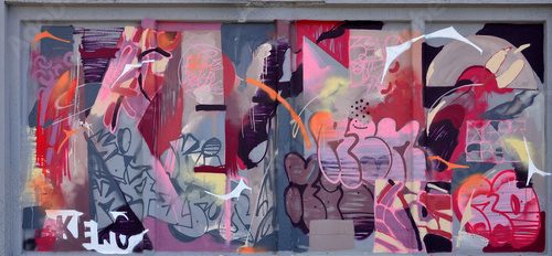 Abstrakcyjne graffiti w odcieniach różu i szarości Fototapety Graffiti Fototapeta