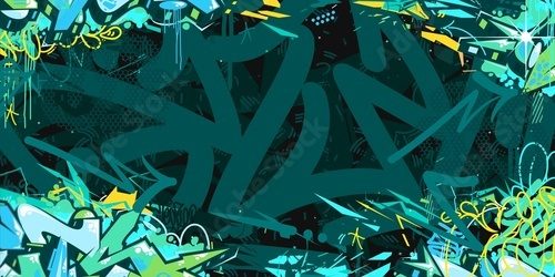 Abstrakcyjne graffiti w odcieniach turkusu i zieleni Fototapety Graffiti Fototapeta