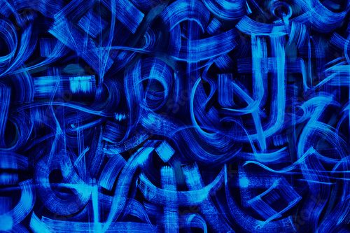 Abstrakcyjne pociągnięcia pędzla w intensywnych odcieniach błękitu Fototapety Graffiti Fototapeta