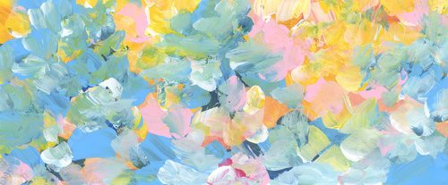 Art Watercolor and Acrylic smear blot. Interior painting. Abstract texture color stain horizontal long wall background. Abstrakcja Fototapeta