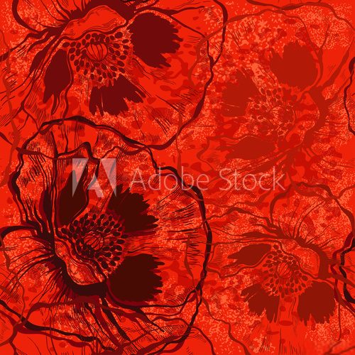 Artystyczny wzór z makami w intensywnych czerwonych odcieniach Fototapety Maki Fototapeta