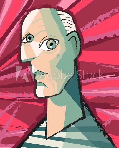 bald man artist painting portrait Picasso Obraz