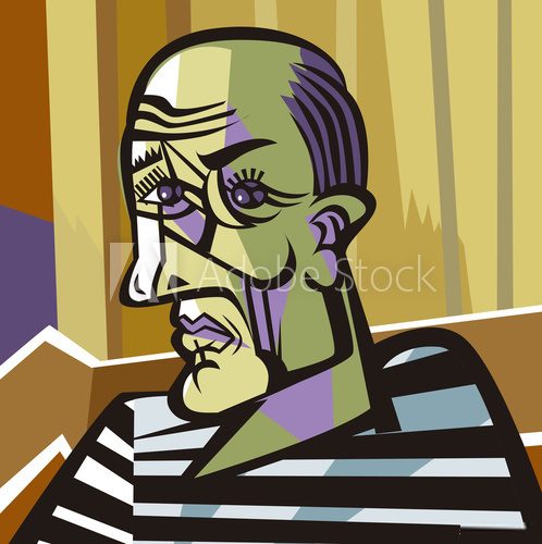 bald man cubist painter portrait Picasso Obraz