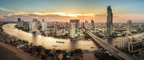 Bangkok. Panorama o zachodzie słońca Fototapety Miasta Fototapeta