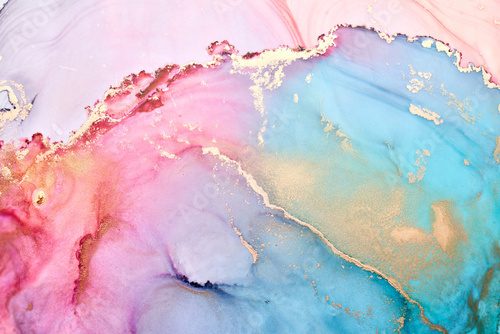 Colorful ink luxury abstract background, gold pink marble texture, fluid art pattern wallpaper, underwater paint mix Fototapety do Salonu Fototapeta