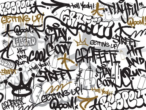 Czarno-złote napisy graffiti w dynamicznej kompozycji Fototapety Graffiti Fototapeta