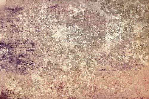 Delicate vintage patterns gracefully intertwine on this distressed backdrop, showcasing subtle earth tones and intricate detailing. Perfect for enhancing designs requiring a touch of nostalgia Mur Fototapeta