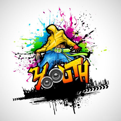 Dynamiczna grafika street art z postacią młodzieżową Fototapety Graffiti Fototapeta
