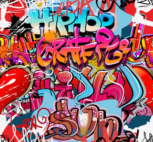 Energetyczne graffiti z hasłami hip-hopu i ulicznej sztuki Fototapety Graffiti Fototapeta