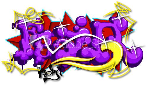 Futurystyczne graffiti w fioletowych barwach z dynamicznym akcentem Fototapety Graffiti Fototapeta