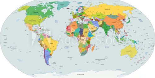 Global political map of the world, vector  Mapa Świata Fototapeta