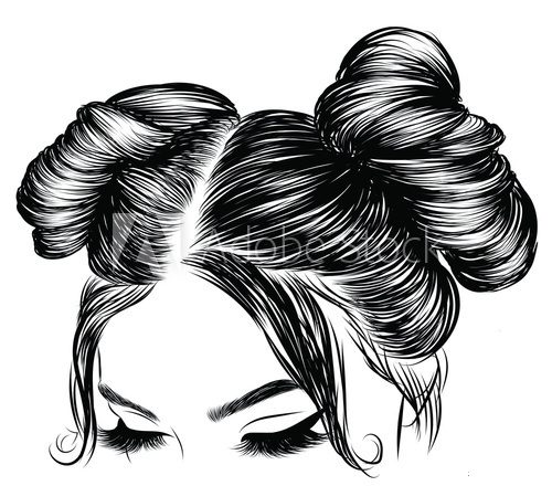 Hand-drawn beauty woman with luxurious cute bun hairstyle. Idea for card typography vector.Wedding style Fototapety do Salonu Fryzjerskiego Fototapeta