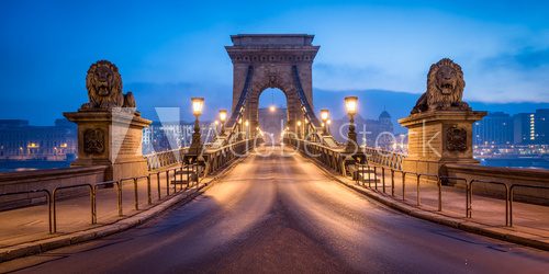 Historic Chain Bridge in Budapest in winter Mosty Obraz