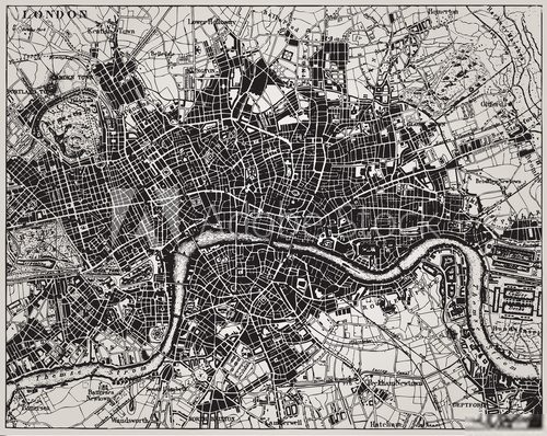 Historical map of London, England.  Mapa Świata Fototapeta