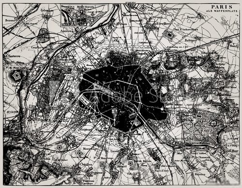 Historical map of Paris, France.  Mapa Świata Fototapeta