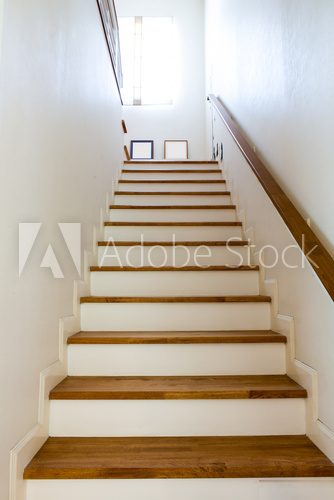 Interior - wood stairs and handrail  Schody Fototapeta