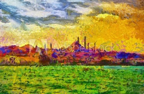 Istanbul shore view cityscape impressionist style painting Van Gogh Obraz
