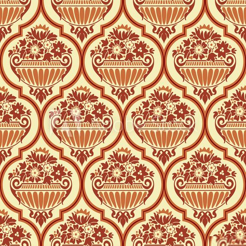 Klasyczny wzór w kwiatowe ornamenty w stylu retro Folklor Fototapeta