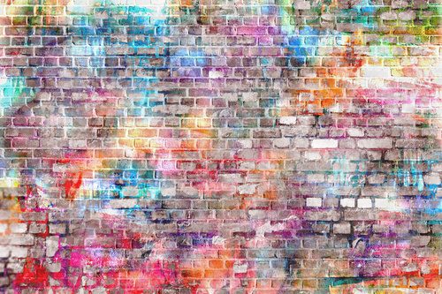Kolorowa abstrakcja na ceglanej ścianie w stylu street art Fototapety Graffiti Fototapeta