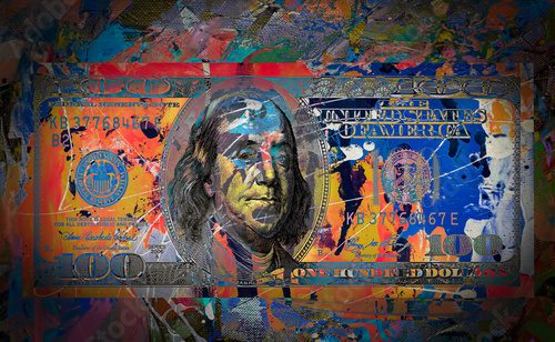 Kolorowa abstrakcja z motywem banknotu stu dolarów Fototapety Graffiti Fototapeta