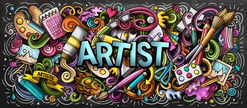 Kolorowa kompozycja ARTIST pełna motywów malarskich Fototapety Graffiti Fototapeta
