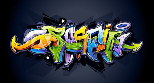Kolorowe graffiti w nowoczesnym stylu na ciemnym tle Fototapety Graffiti Fototapeta