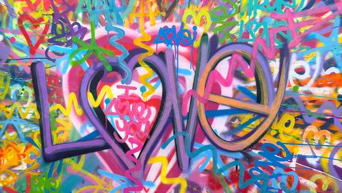 Kolorowe graffiti z napisem LOVE na ścianie Fototapety Graffiti Fototapeta