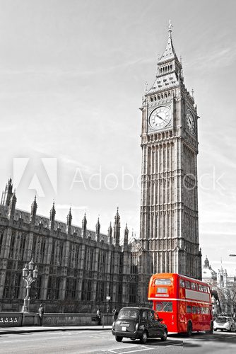 Londyn: Big Ben i czerwony Britbus
 Fototapety Miasta Fototapeta