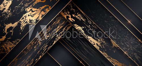Luksusowy mariaż czerni ze złotem Abstrakcja Fototapeta