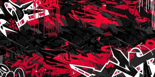 Mocne graffiti w czerwono-czarnej kompozycji z akcentami bieli Fototapety Graffiti Fototapeta