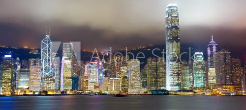 Nocna panorama Hongkongu Fototapety Miasta Fototapeta