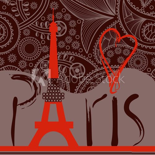 Nowoczesna grafika z wieżą Eiffla i napisem Paris Fototapety Wieża Eiffla Fototapeta