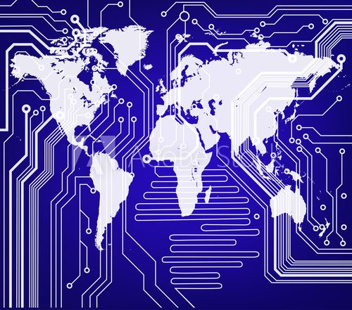 Nowoczesna mapa świata z motywem technologicznym Mapa Świata Fototapeta