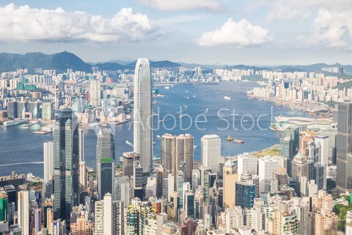 Nowoczesna panorama Hongkongu nad wodami Fototapety Miasta Fototapeta