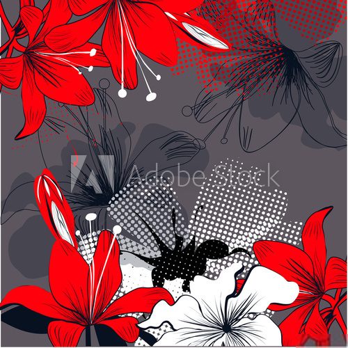 Nowoczesny styl- gra koloru
 Rysunki kwiatów Fototapeta