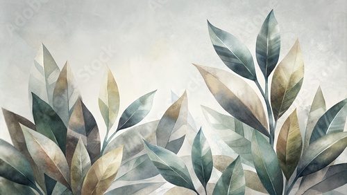 oil painting of leaves on white background with empty area for text Fototapety do Łazienki Fototapeta