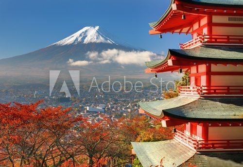 Pagoda i góra Fuji w jesiennej scenerii Japonii Krajobraz Fototapeta