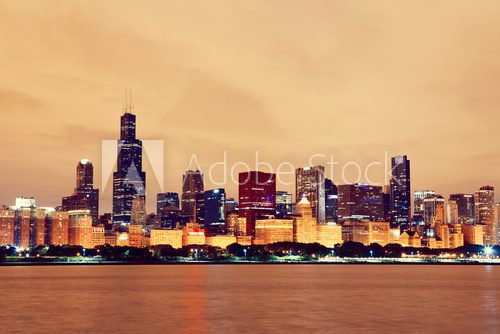 Panorama Chicago o zachodzie słońca Fototapety Miasta Fototapeta