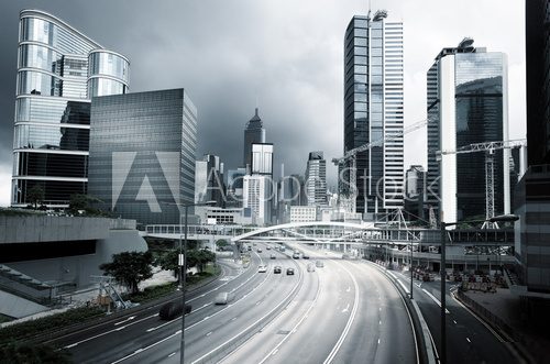 Panorama Hongkongu w monochromatycznym wydaniu Fototapety Miasta Fototapeta