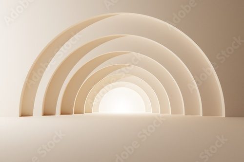 Pastel background arch tunnel with glowing architectural elements 3d illustration Fototapety 3D Fototapeta